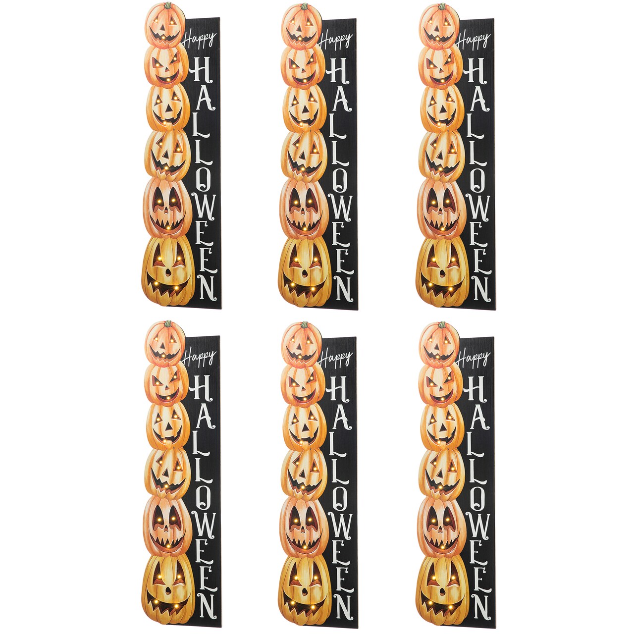 Set of 6 42"H Lighted Halloween Wooden Stacked Pumpkins Porch Sign with Timer